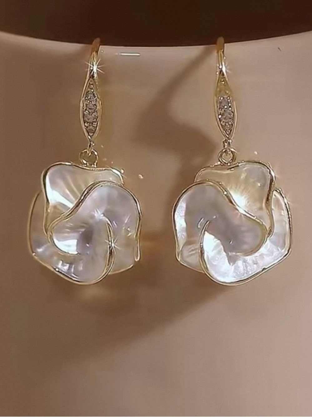Gold Mother-of-Pearl Floral Drop Earrings